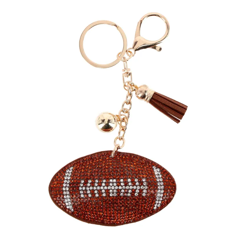 CTM® Women's Rhinestone Football & Tassel Bag Charm & Key Chain made by Belt Outlet