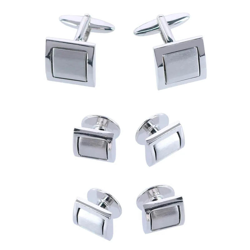 Trafalgar Plaza Square Rhodium Over Brass Set (Cufflinks & Tuxedo Studs) made by Trafalgar