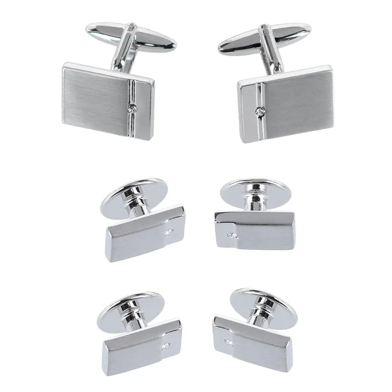 Trafalgar The Kingsley Rhodium with Czech Crystal Formal Set (Cufflinks & Tuxedo Studs) made by Trafalgar