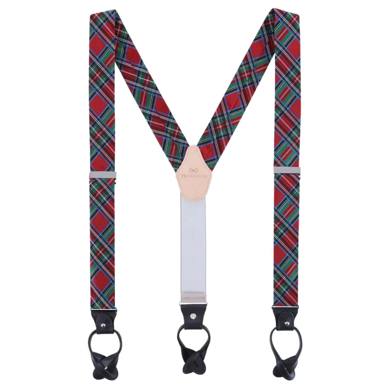 Trafalgar Men's Nicholas Tartan Plaid Button End Silk Suspenders made by Trafalgar