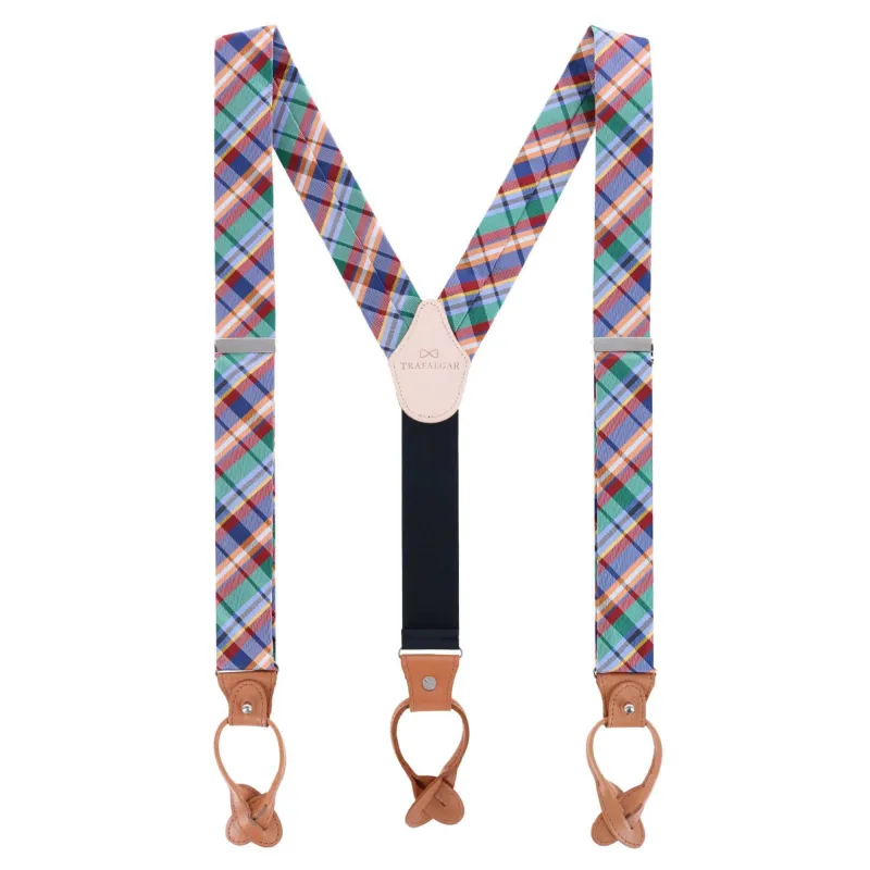 Trafalgar Men's Sherwood Plaid Silk Button End Suspenders made by Trafalgar