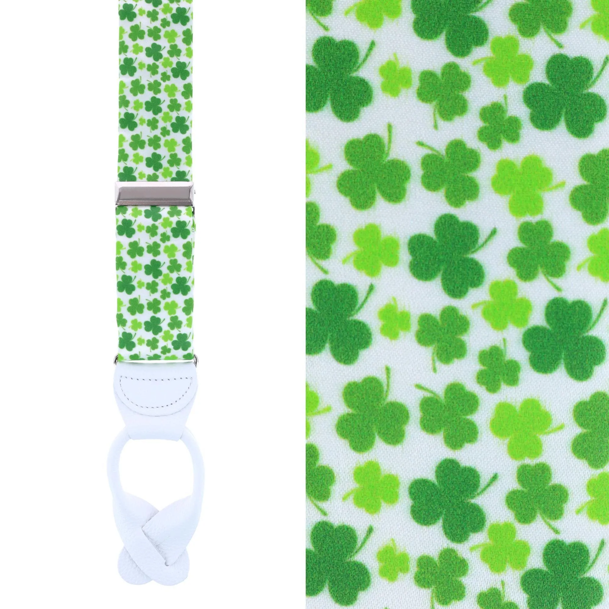 Trafalgar Men's White Shamrock Silk Button End Suspenders sold by Belt Outlet product image thumbnail 4