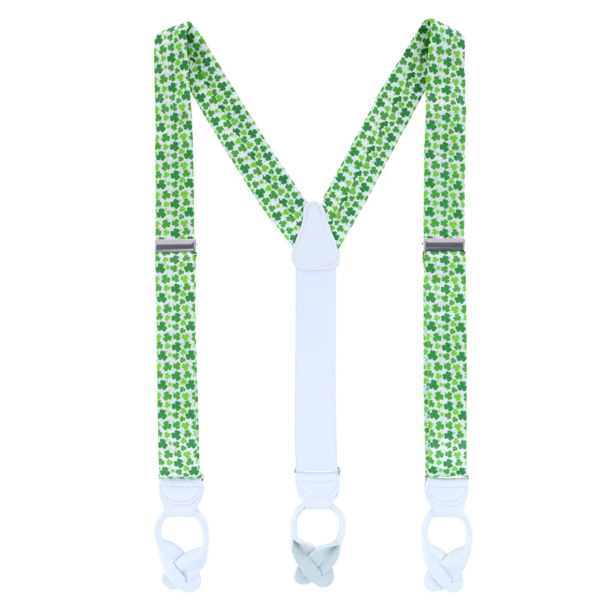 Trafalgar Men's White Shamrock Silk Button End Suspenders sold by Belt Outlet