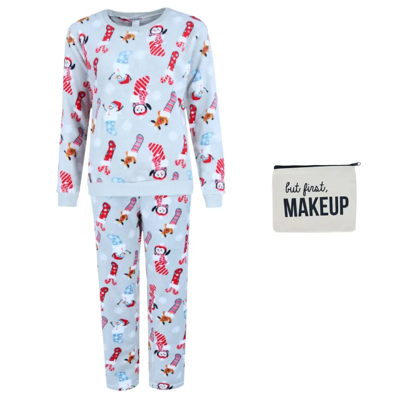 em & alfie Women's Snowman Print Plush PJ Set made by Belt Outlet