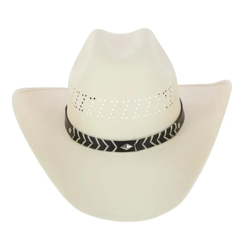 CTM® Men's Buffalo Crown Canvas Western Hat with Stitched Hatband made by Belt Outlet