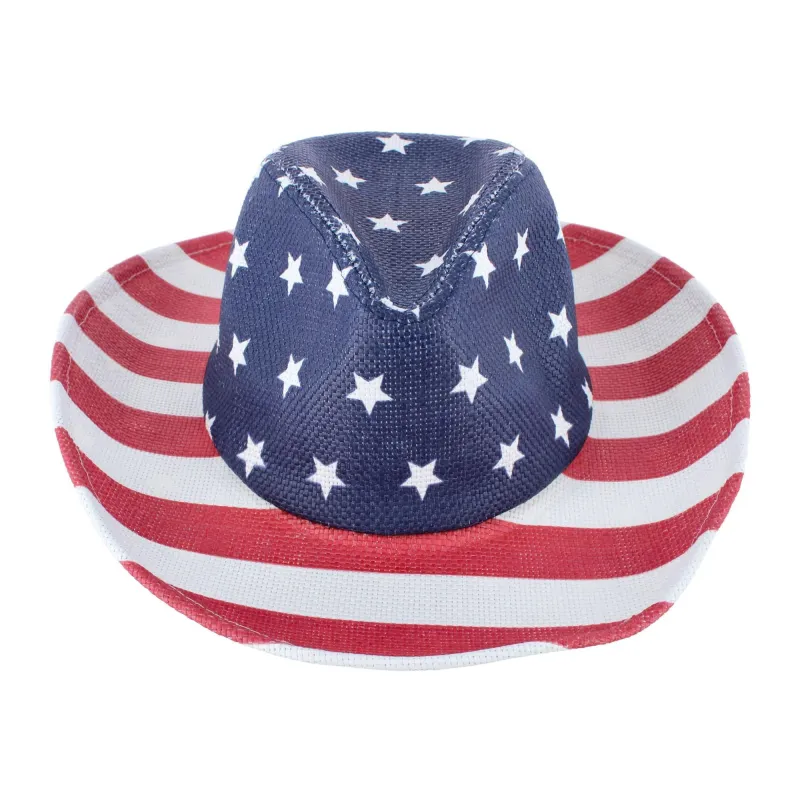 CTM® Unisex Americana Stars and Stripes Cowboy Straw Hat made by Belt Outlet
