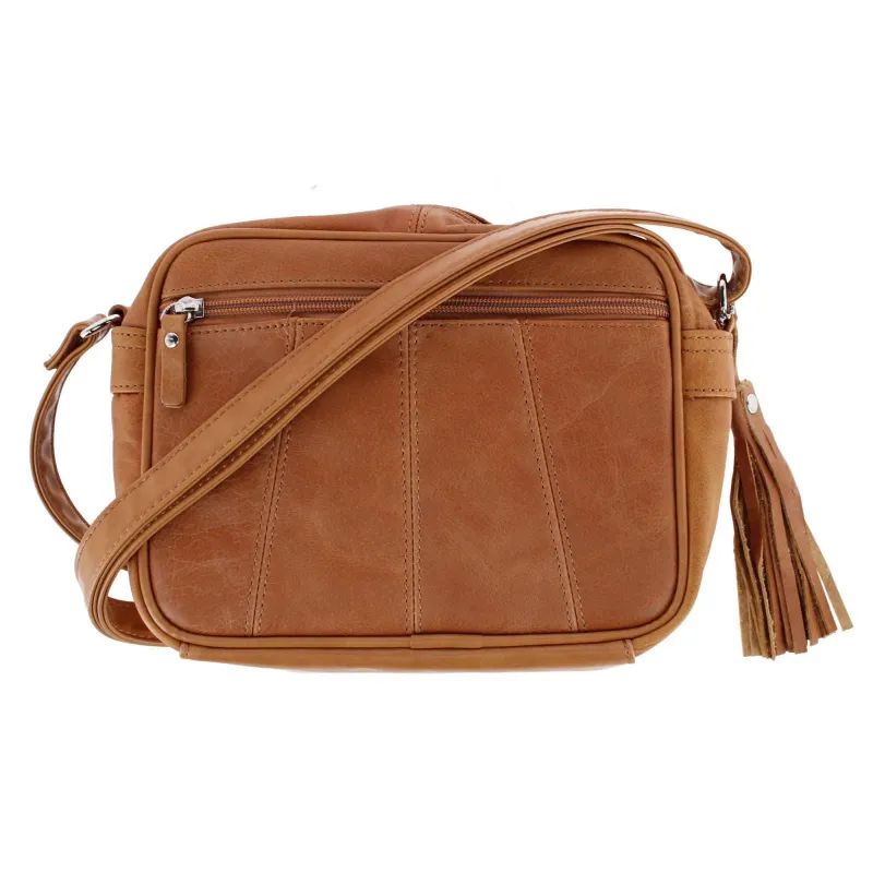 Cal-Wyn Women's Large Leather Crossbody with Zipper and Fringe Detail made by Belt Outlet