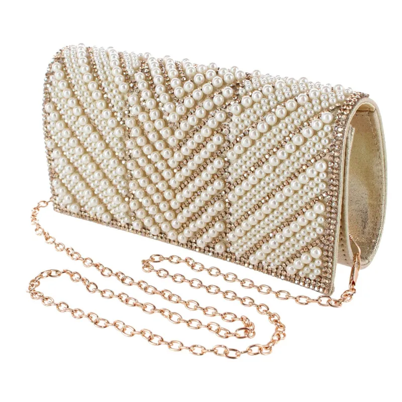 CTM® Women's Synthetic Rhinestone and Pearl Evening Clutch Handbag made by Belt Outlet