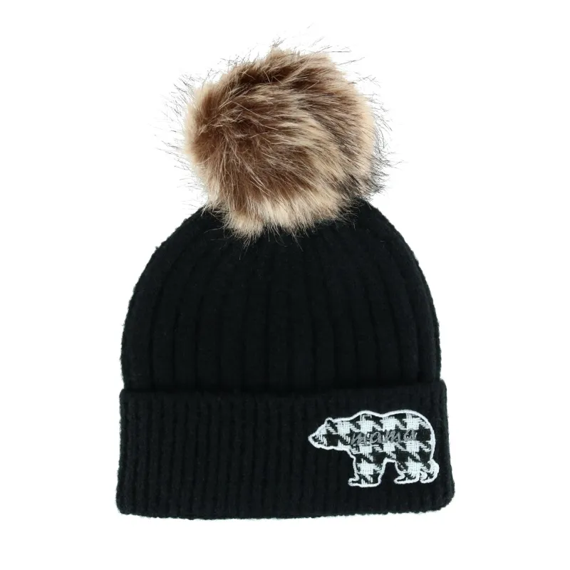 David & Young Women's Mama Bear Beanie Hat with Houndstooth Patch made by D&Y