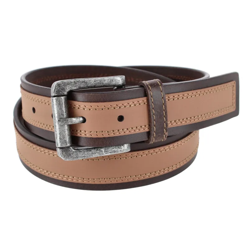 Wrangler Men's 38mm Tumbled Leather with Contrast Center Belt made by Wrangler