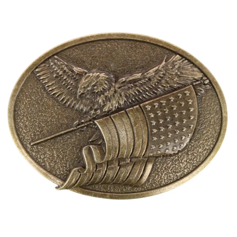Wrangler Men's American Flag & Eagle Belt Buckle Antique Brass Finish made by Wrangler