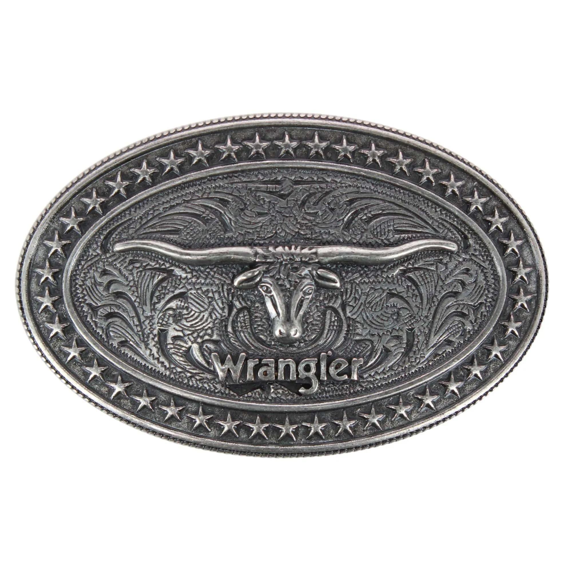 Wrangler Men's Longhorn Plaque Belt Buckle Antique Nickel Finish sold by Belt Outlet