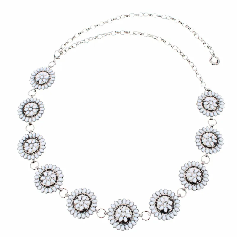 CTM® Women's Circle Stone Beaded Concho Silver Chain Belt Adjustable made by Belt Outlet