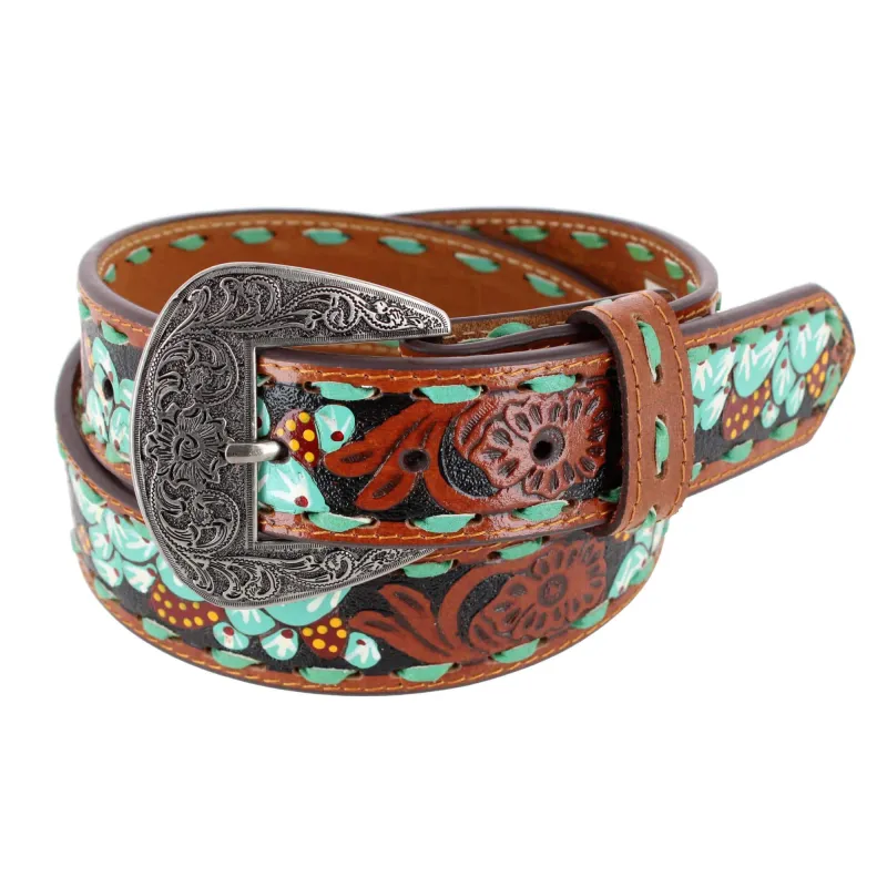 Roper Women's 1.5 Inch Floral Tooled and Hand Painted Leather Belt made by Roper