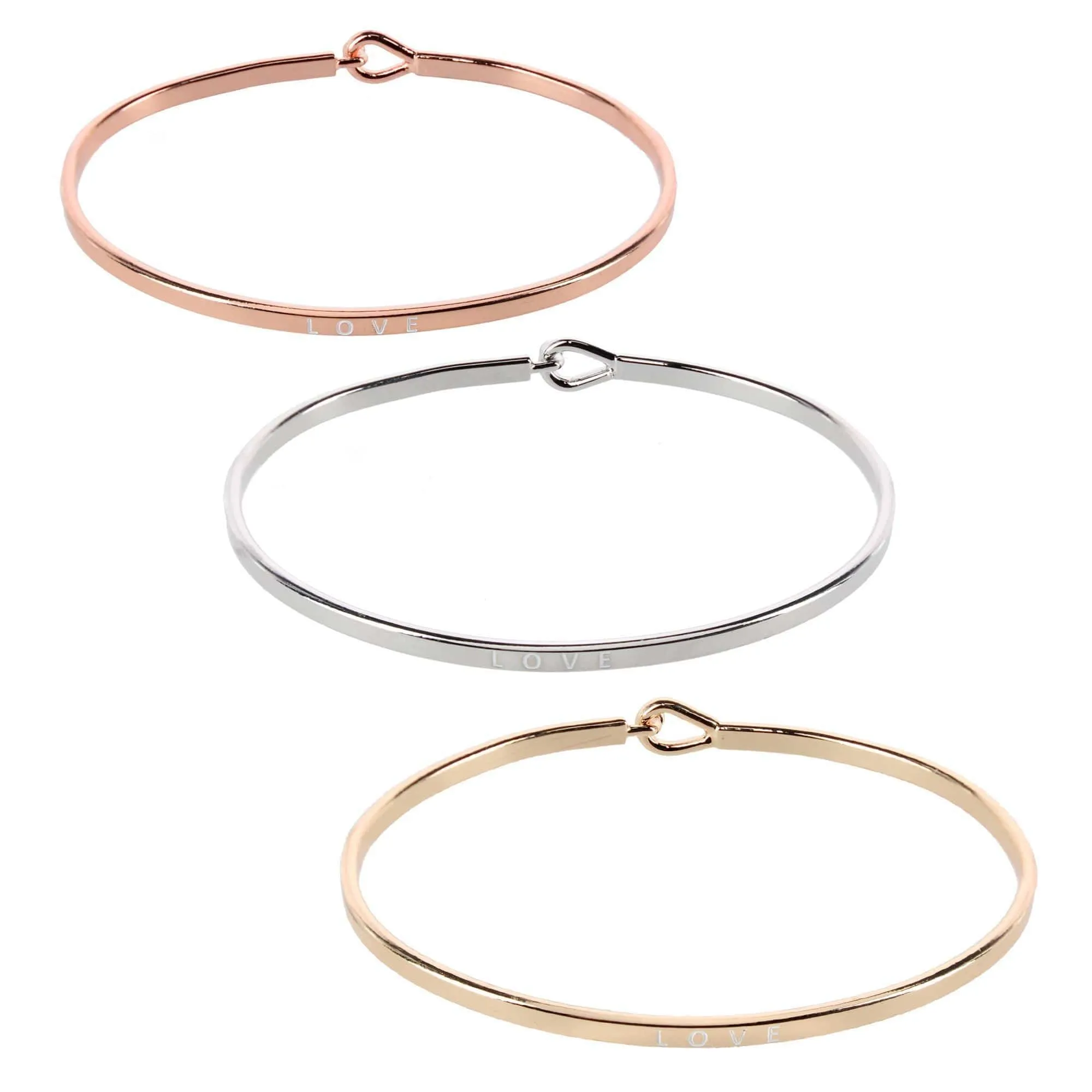 CTM® Women's Inspirational Bangle Bracelet Trio in Gold Silver & Rose Gold sold by Belt Outlet product image thumbnail 4