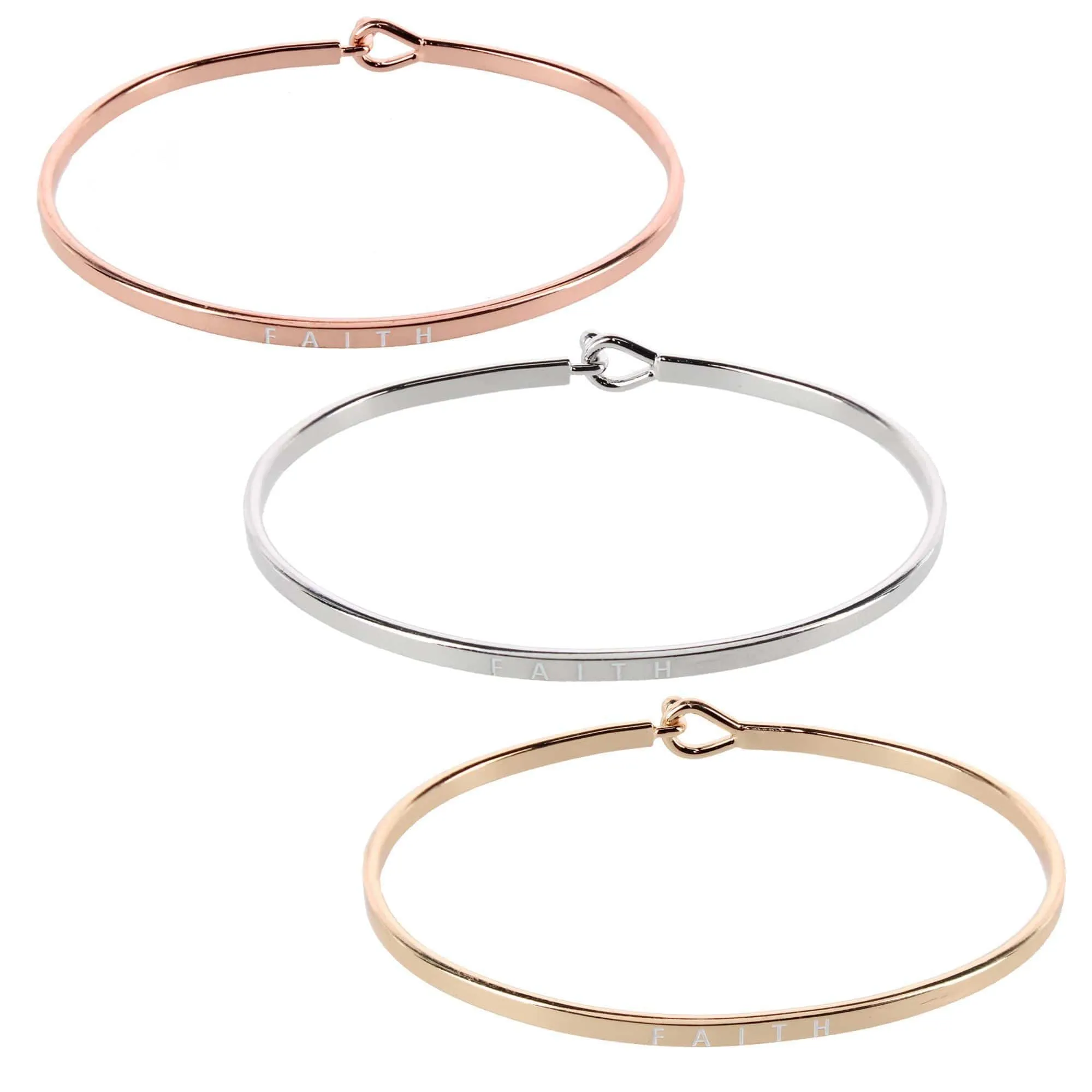 CTM® Women's Inspirational Bangle Bracelet Trio in Gold Silver & Rose Gold sold by Belt Outlet product image thumbnail 5