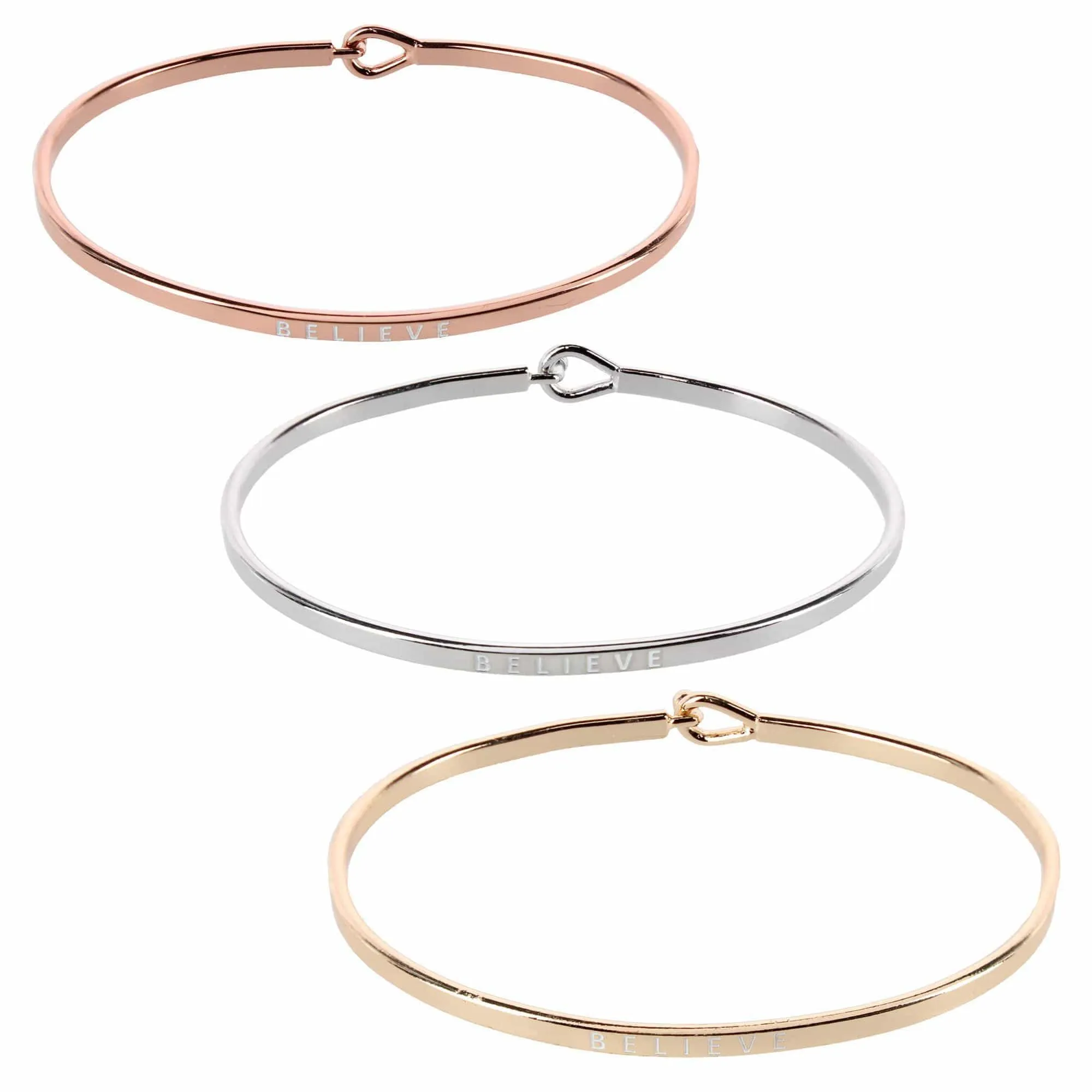 CTM® Women's Inspirational Bangle Bracelet Trio in Gold Silver & Rose Gold sold by Belt Outlet product image thumbnail 2