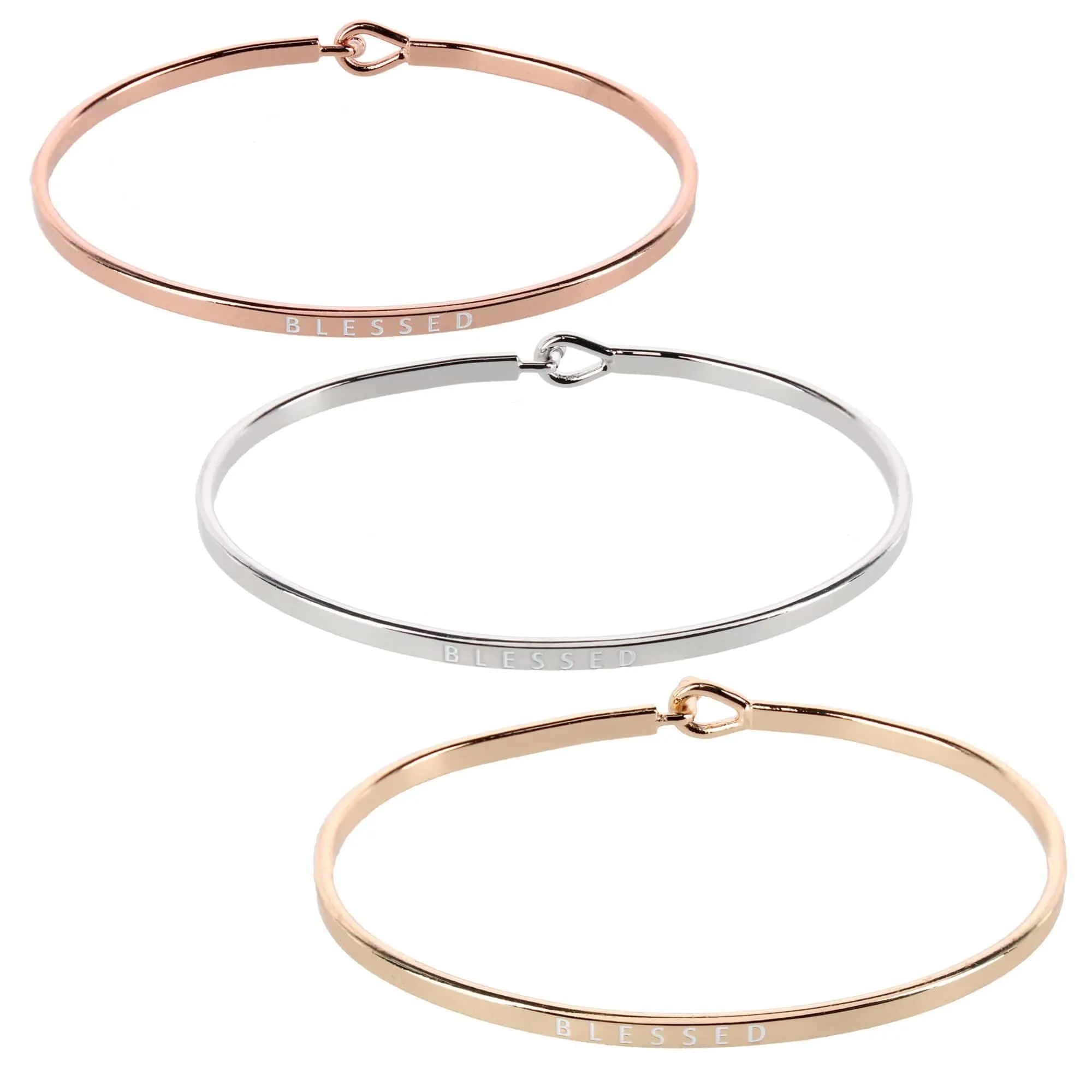 CTM® Women's Inspirational Bangle Bracelet Trio in Gold Silver & Rose Gold sold by Belt Outlet product image thumbnail 3