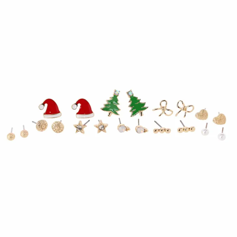CTM® Women's 10-Pair Christmas Stud Earring Set Gold Finish Holiday Collection made by Belt Outlet