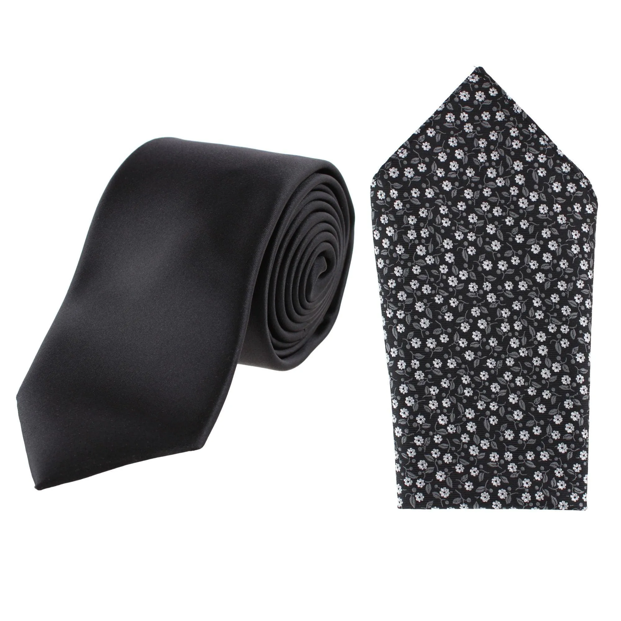 Essentials by Trafalgar Solid Necktie and Metallic Floral Pocket Square Set sold by Belt Outlet product image thumbnail 2