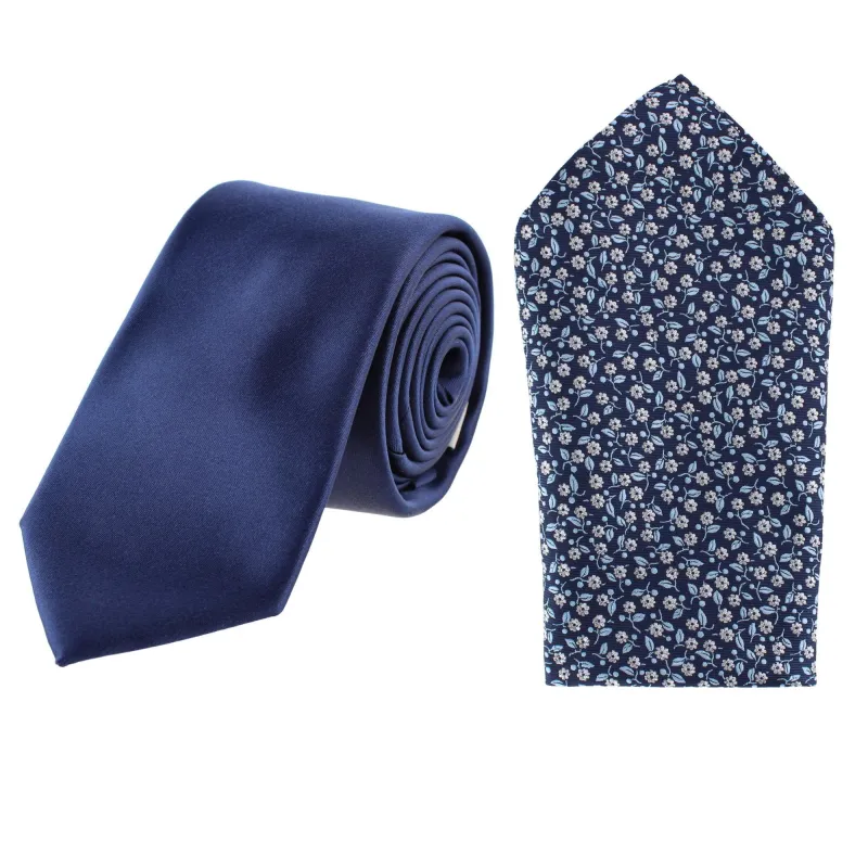 Essentials by Trafalgar Solid Necktie and Metallic Floral Pocket Square Set made by Belt Outlet