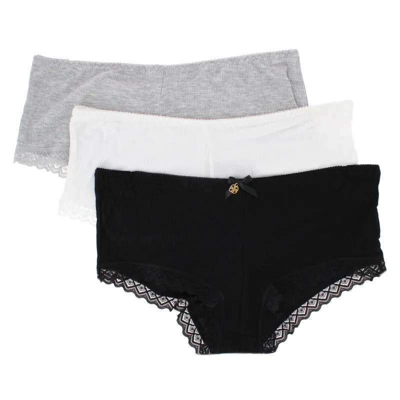 Daisy Fuentes Women's Ribbed Lace Trim Boyshort Panty 3-Pack made by Daisy Fuentes