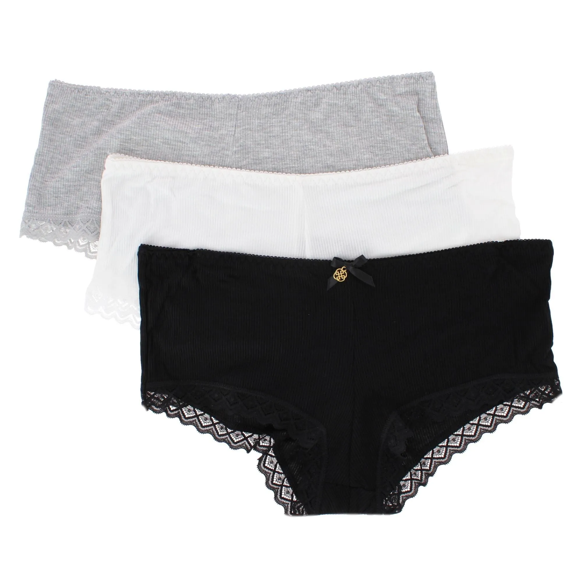 Daisy Fuentes Women's Ribbed Lace Trim Boyshort Panty 3-Pack sold by Belt Outlet product image thumbnail 2
