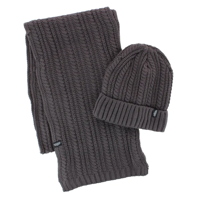 Angela & William Adult Chunky Cable Knit Lined Beanie and Scarf Winter Set made by Belt Outlet