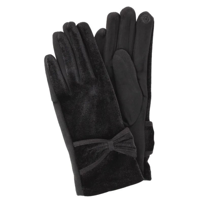 David & Young Women's Tech-Touch Velvet Feel Winter Gloves with Bow Detail made by D&Y