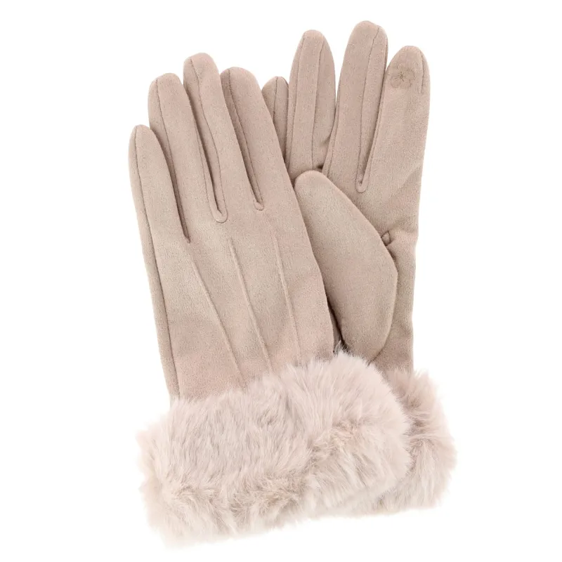 David & Young Women's Tech Touch Suede Winter Gloves with Faux Fur Cuff made by D&Y