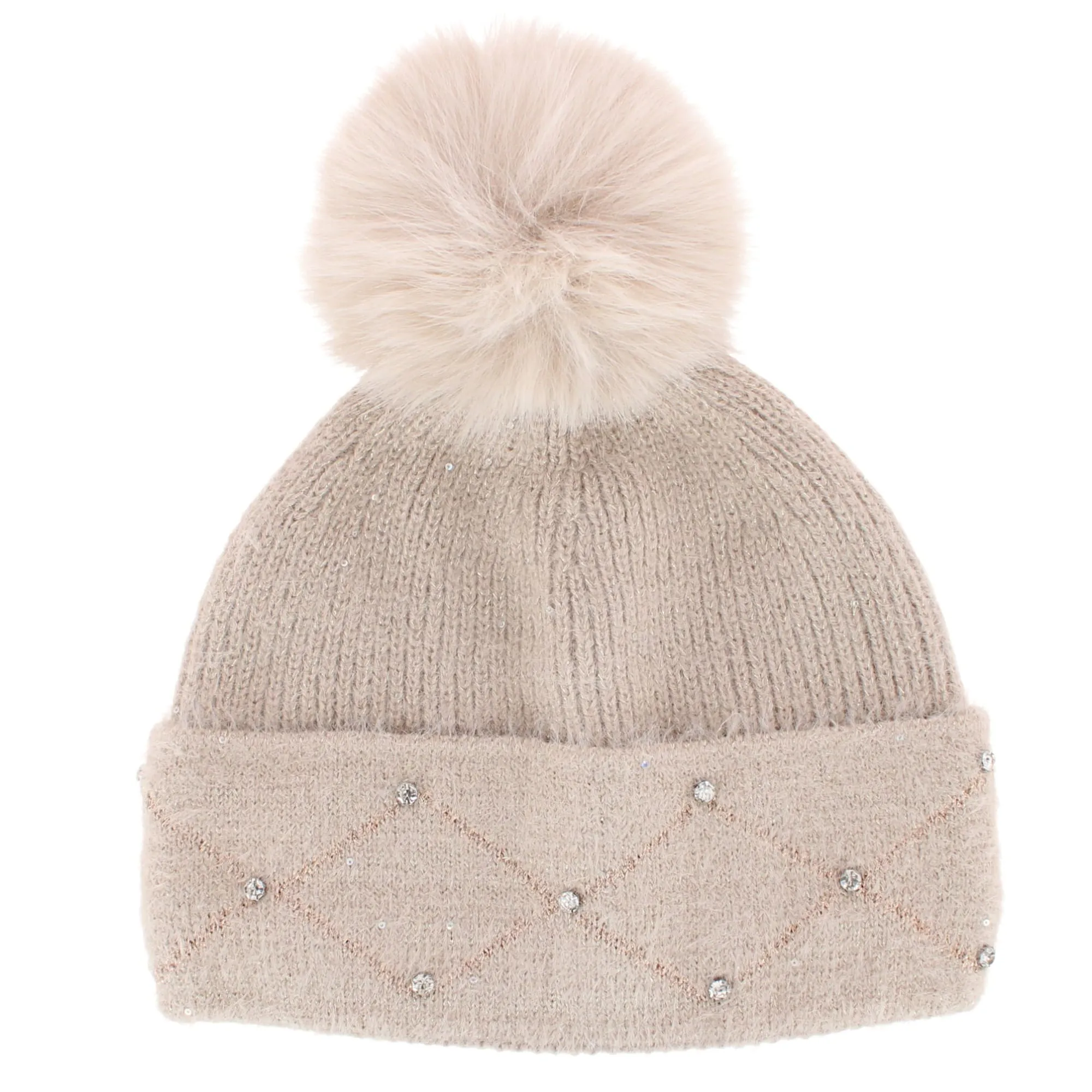 David & Young Women's Lux Knit Lined Winter Beanie Hat with Stone Detail sold by Belt Outlet product image thumbnail 2