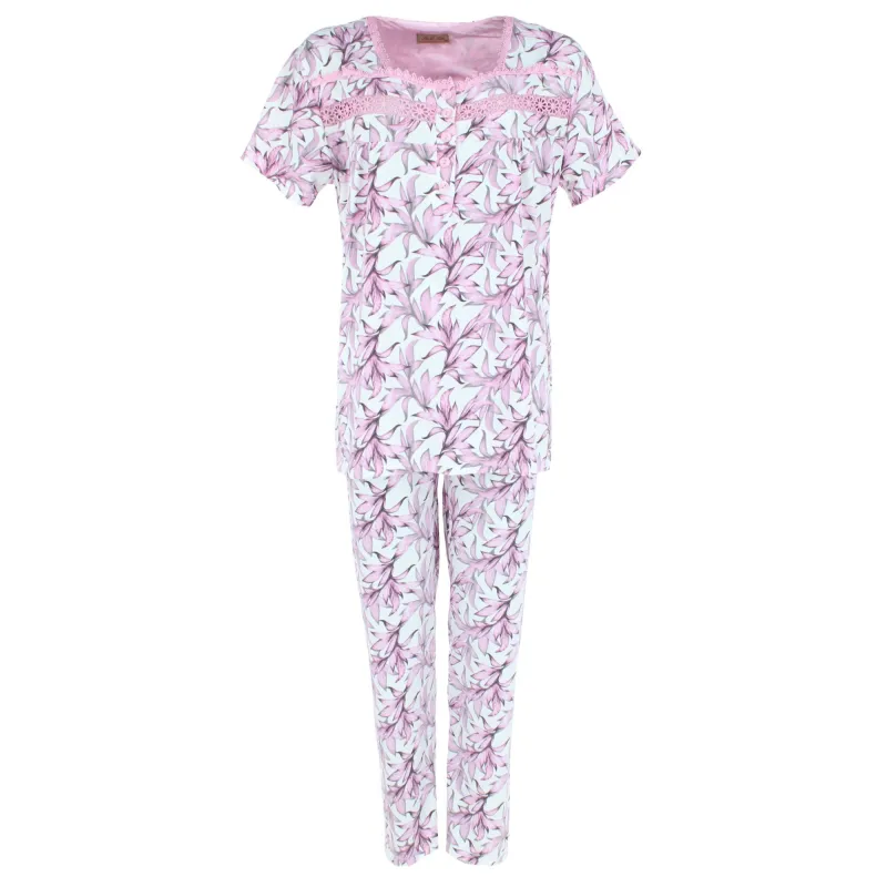 CTM® Women's Plus Size Smocked Lace Floral Pajama Set by Liz & Lilly made by Belt Outlet