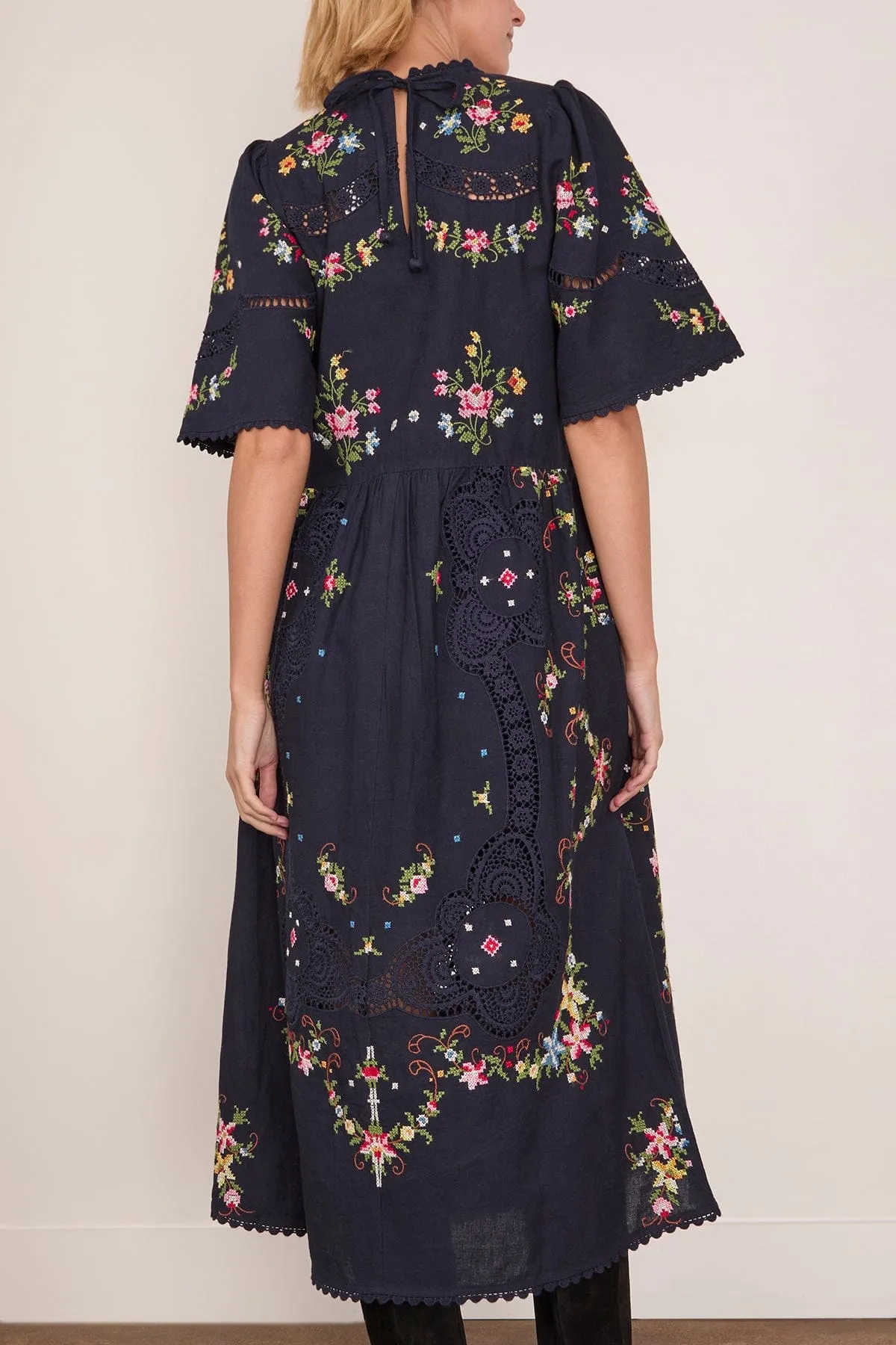 Edwina Embroidered Short Sleeve Dress in Navy sold by Hampden Clothing product image thumbnail 4