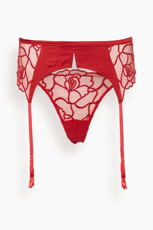 Petite Chou Embroidery Garter Belt in Red made by Kiki de Montparnasse
