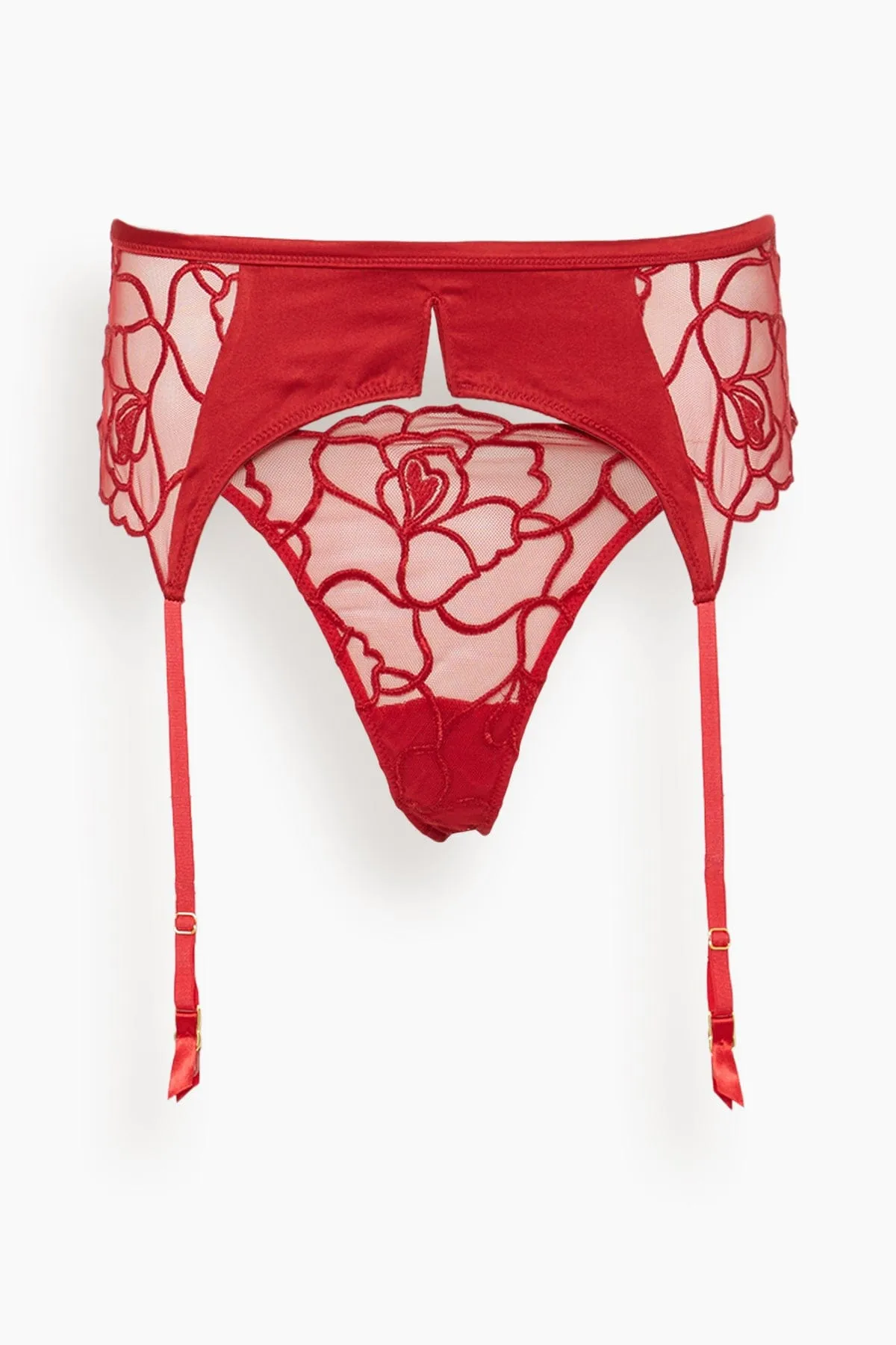 Petite Chou Embroidery Garter Belt in Red sold by Hampden Clothing