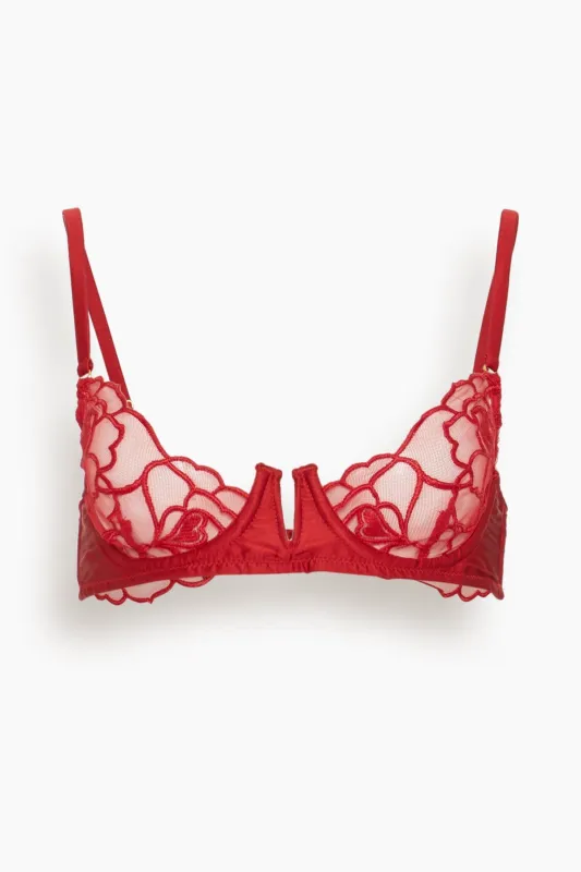 Petite Chou Embroidery Demi Bra in Red made by Kiki de Montparnasse