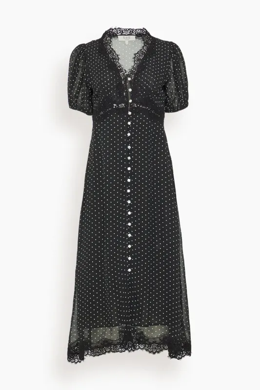 Melody Polka Dot Puff Sleeve Dress in Black sold by Hampden Clothing