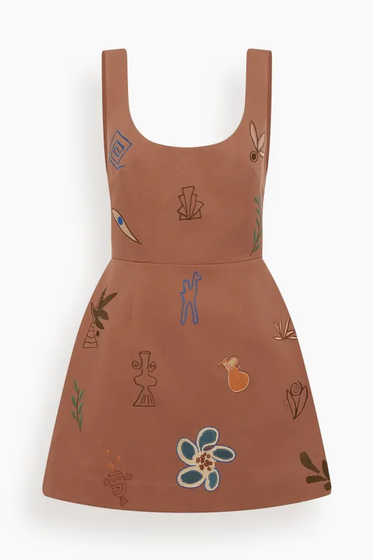 Dusty Embroidered Mini Dress in Rust sold by Hampden Clothing