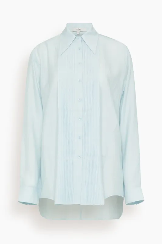 Silk Voile Easy Pintucked Shirt in Ice Blue sold by Hampden Clothing