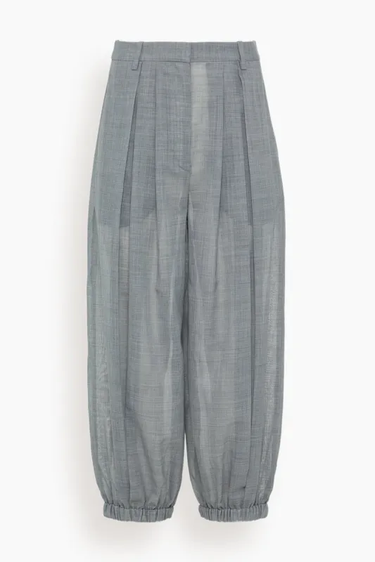 Sheer Wool Gauze Pleated Long Balloon Pant in Heather Grey sold by Hampden Clothing