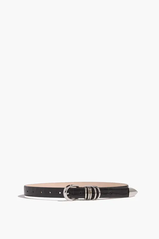 Hollyhock Belt in Black Croco/Silver sold by Hampden Clothing