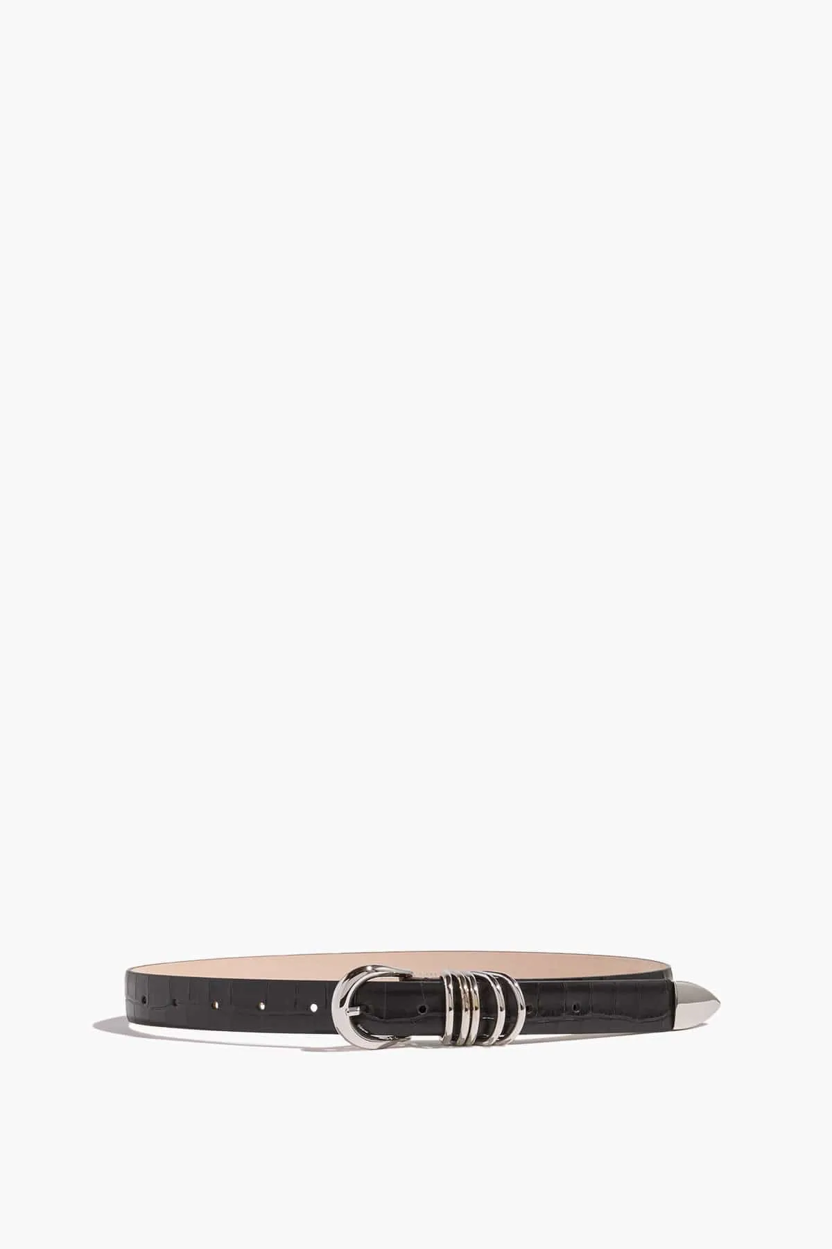 Hollyhock Belt in Black Croco/Silver sold by Hampden Clothing