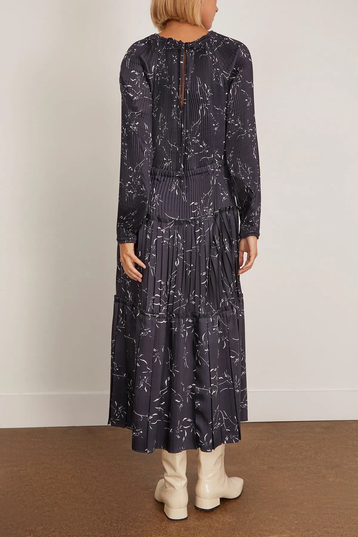 Pleated Dress in White Flower / Blue Base sold by Hampden Clothing product image thumbnail 4