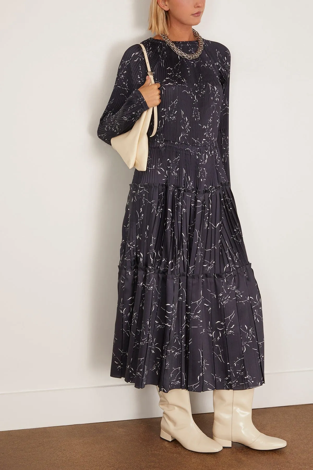 Pleated Dress in White Flower / Blue Base sold by Hampden Clothing product image thumbnail 2