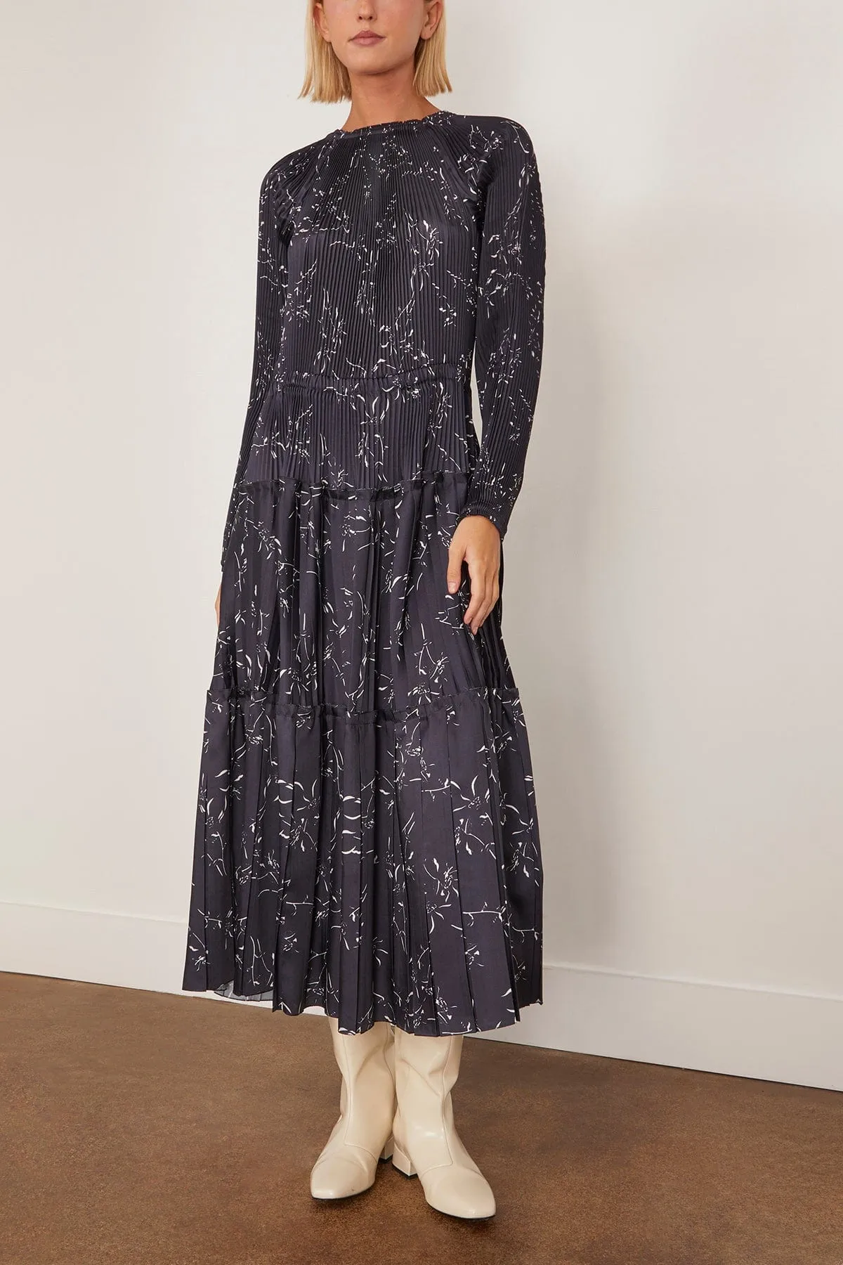 Pleated Dress in White Flower / Blue Base sold by Hampden Clothing product image thumbnail 3