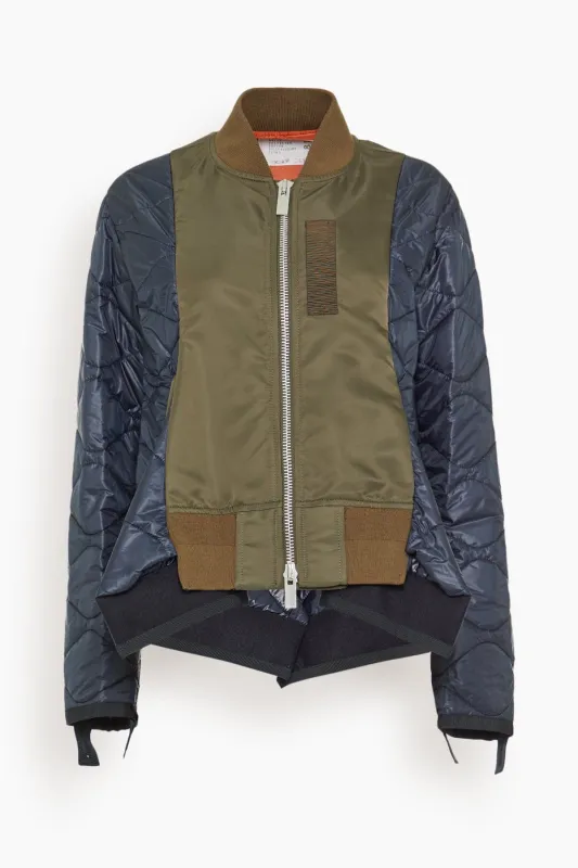Nylon Twill Blouson in Dark Khaki/Navy sold by Hampden Clothing
