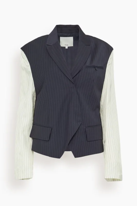 Mier Pinstripe Blazer in Navy Multi sold by Hampden Clothing