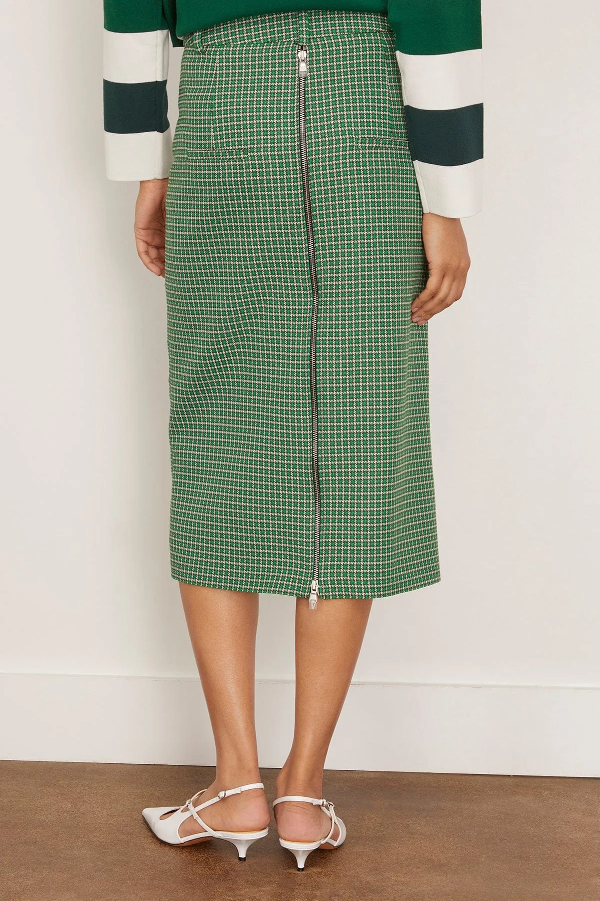 Leon Check Midi Trouser Zip Skirt in Green Multi sold by Hampden Clothing product image thumbnail 4