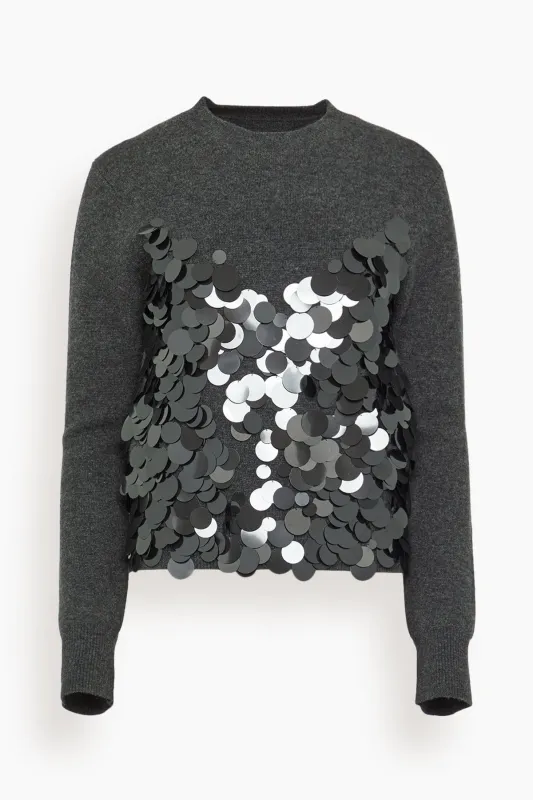 Sequin Embroidery Wool Knit Pullover in Gray/Black made by Sacai