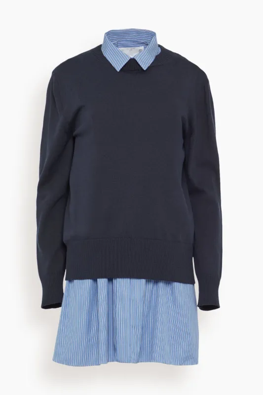 Poplin Cotton Knit Dress in Navy/Blue Stripe sold by Hampden Clothing